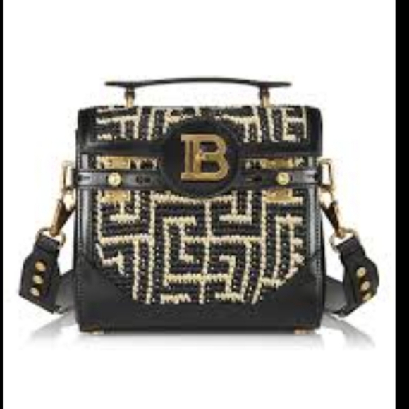 BalmainBBuzz 23 Monogram Raffia Shoulder Bag - Picture 3 of 3